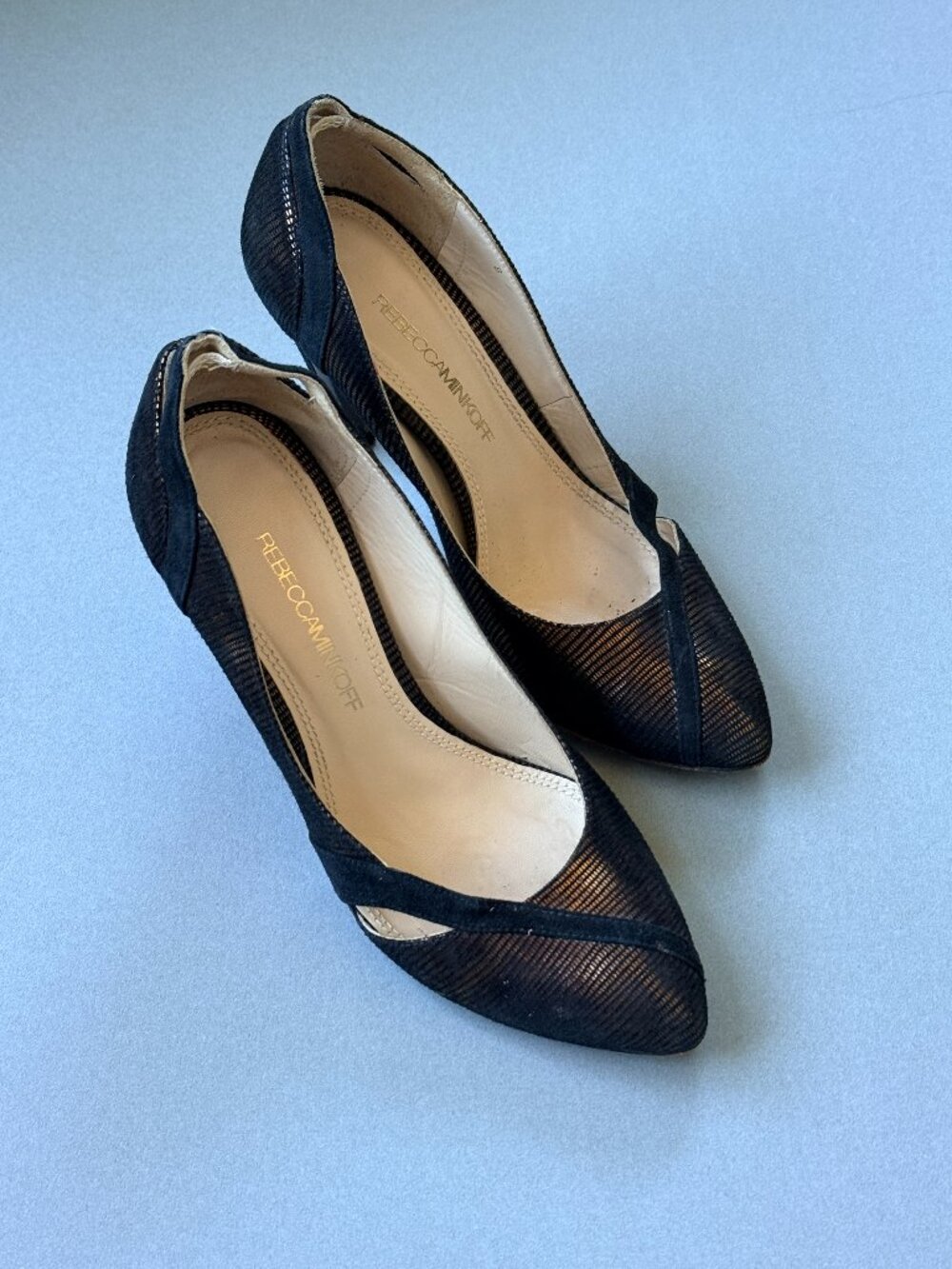 Rebecca Minkoff Black Lizard-Embossed Bronze Metallic Cutout Pumps Copper Heel S